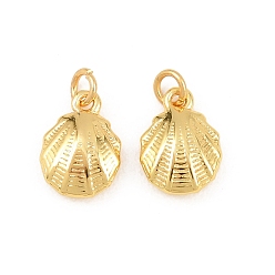 Shell Shape Латунь прелести, без свинца и без кадмия, стойки покрытие, долговечный, реальный 18 k позолоченный, формы раковины, 11.5x8.5x8.5 мм, Перейти кольцо: 4x0.7 мм, внутренний диаметр: 2.5 мм