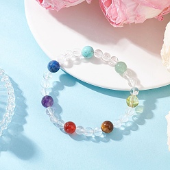 Смешанные камни Браслеты из натуральных круглых бусин с чакрами для женщин и мужчин, внутренний диаметр: 2 дюйм (5 см)