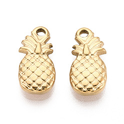 Настоящее золото 18K 304 из нержавеющей стали подвесок ананаса, ионное покрытие (ip), реальный 18 k позолоченный, 17x8x3 мм, отверстие : 1.5 мм