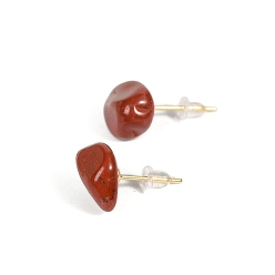Красный Камень Серьги-гвоздики из натуральной красной яшмы, 20x8 мм