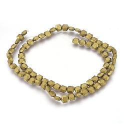Golden Plated Electroplated Non-magnetic Synthetic Hematite Beads Strands, Frosted, Hexagon, Golden Plated, 6x6x3mm, Hole: 1mm, about 72pcs/strand, 15.94 inch(40.5cm)