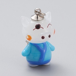 Свинья Подвесные украшения лэмпворк ручной работы, с латунной застежкой омар коготь, Китайские знаки, платина, свинья, 48 мм, кулон: 22.5x14x13 мм