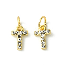 Letter T Rack Plating Alloy Rhinestone Pendants, Cadmium Free & Lead Free, 26 Letter, Letter T, 11x2~9x2mm, Hole: 3.5mm