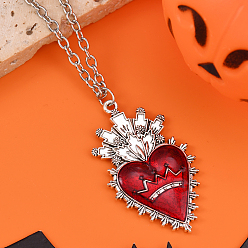 Сердце Ожерелья с подвеской из темно-красной эмали для Хэллоуина для мужчин, женщин и детей, античное серебро, сердце, 16.93 дюйм (43 см)
