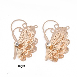 Light Gold Латунные подвески, с кристально горный хрусталь, бабочка, золотой свет, 38.5x24.5x8 мм, отверстие : 1.6 мм