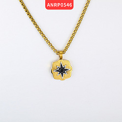 Golden 304 Stainless Steel Octagram Star Pendant Necklaces for Unisex, Black, Golden, 23.62 inch(60cm)