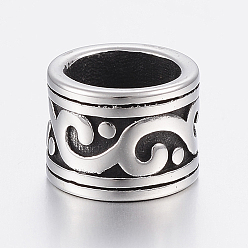 Античное Серебро 304 из нержавеющей стали бусы, бусины с большим отверстием, колонка, античное серебро, 11x8.5 мм, отверстие : 8.5 мм