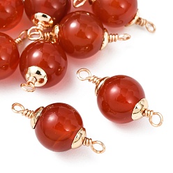 Красный Агат Круглые соединительные подвески из натурального сердолика, с латунной фурнитурой , золотые, долговечный, 17.5~18x8~8.5 мм, отверстие : 1.4 мм
