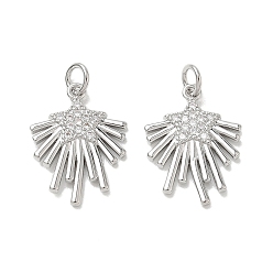 Platinum Brass Micro Pave Clear Cubic Zirconia Pendants, Long-Lasting Plated, Lead Free & Cadmium Free, Rack Plating, Star Charms, Platinum, 21x15.5x2mm, Hole: 3mm