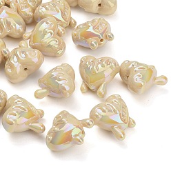 Wheat Plating Opaque Acrylic Beads, Iridescent, Melting Heart, Wheat, 19x19.5x14mm, Hole: 1.6mm