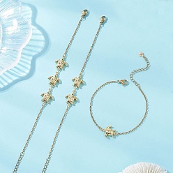 Золотой 3 шт. 3 стилей 304 браслеты из нержавеющей стали с звеньями в форме черепахи, браслеты-цепочки для женщин, с 304 из нержавеющей стали Lobster Claw застежками, золотые, 7.52 дюйм (19.1 см)