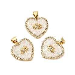 Настоящее золото 18K Латунные микро проложить кубического циркония подвески, с синтетическим опалом, долговечный, без свинца и без кадмия, сердце с сглаза, реальный 18 k позолоченный, 18x18x2 мм, отверстие : 3x4 мм