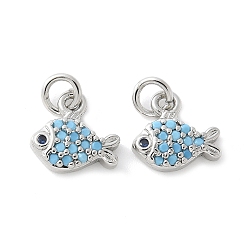 Платина Латунные микро проложить кубического циркония подвески, без кадмия, без никеля и без свинца, рыбы прелести, с целью перехода в кольце, платина, 9x9x2.5 мм, отверстие : 2.5 мм