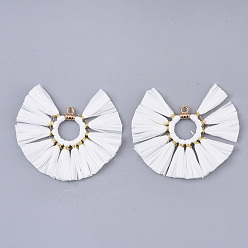 Белый Подвески из натуральной рафии с кисточкой, со сплавочной фурнитурой для кольца, веерообразный, золотой свет, белые, 50~53x54~56x3 мм, отверстие : 2 мм