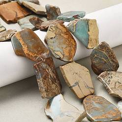 Аква Терра Яшма Натуральные бусины из аква терра яшмы, самородки, 25~45x23~45x3~5 мм, отверстие : 1~1.4 мм, около 11~12 шт / нитка, 15.94~16.54 дюйм (40.5~42 см)
