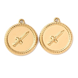 Другие 304 подвески из нержавеющей стали, плоско-круглые, ионное покрытие (ip), реальный 18 k позолоченный, меч, 17.5x15.5x2 мм, отверстие : 1.2 мм