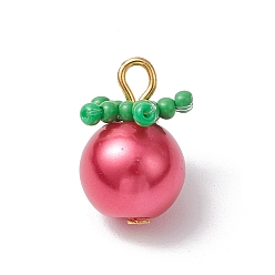 Индийский Красный Стеклянные жемчужные подвески, помидор, со стеклянными бусинами и железными петлями, Индийская красная, 15.5~16x10~11 мм, отверстие : 2 мм