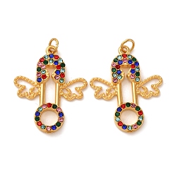 Настоящее золото 18K 304 из нержавеющей стали горный хрусталь подвески, очарование крыла, с целью перехода в кольце, ионное покрытие (ip), реальный 18 k позолоченный, 22x18x2.5 мм, отверстие : 2.5 мм