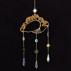 Цитрин Облако из натуральной цитриновой медной проволоки с подвесными украшениями в виде дерева жизни, Каплевидные стеклянные ловцы солнца с кисточками для дома, наружного украшенияfe, 500x140 мм