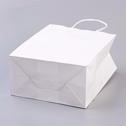 White Pure Color Kraft Paper Bags, Gift Bags, Shopping Bags, with Paper Twine Handles, Rectangle, White, 15x11x6cm