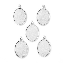 Античное Серебро Тибетский стиль овальный сплава настройки кабошон большой кулон, чашки безель с краями, без кадмия и без свинца, античное серебро, лоток : 40x30 мм, 51.5x33x3 мм, Отверстие : 7x4 мм , около 114 шт / 1000 г