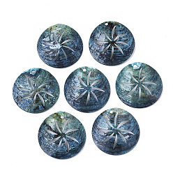 Vert De Mer Clair Pendentifs shell akoya naturel, pendentifs en nacre, teint, plat rond, vert de mer clair, 33x5~7mm, Trou: 1.6~2mm