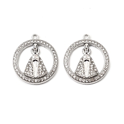 Платина Подвески из сплава и страза, плоский круглый с nossa senhora, платина, 26x23.5x5 мм, отверстие : 1.6 мм