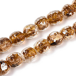 Перу Бусины лэмпворк , сусального золота стеклянные бусины, баррель, Перу, 10~11x9~10 мм, отверстие : 1.5 мм, около 50 шт / нитка, 19.69'' (50 см)