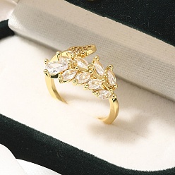 Настоящее золото 18K Кольца-манжеты из латуни с кубическим цирконием для женщин, без кадмия и без свинца, долговечный, лист, реальный 18 k позолоченный, внутренний диаметр: 18 мм