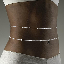 Нержавеющая Сталь Цвет 1цепочка из нержавеющей стали с пайетками на талию, с 1цепочками из поликарбоната и шариками на животе, не тускнеет, цвет нержавеющей стали, 618 mm и 630 mm