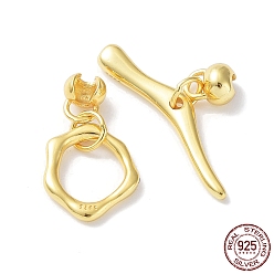 Real 18K Gold Plated 925 Sterling Silver Toggle Clasps, Flower, with 925 Stamp, Real 18K Gold Plated, Flower: 12.5x11x1.5mm, Bar: 4x24x2.5mm, Inner Diameter: 2mm