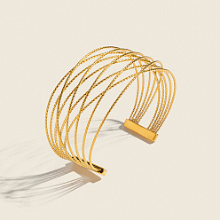 Настоящее золото 18K Минималистичные 304 браслеты-манжеты из нержавеющей стали, состоящие из нескольких витых нитей, реальный 18 k позолоченный, внутренний диаметр: 2.60 дюйм (6.6 см)