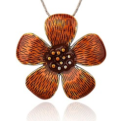 Koralle Tibetischen Stil Legierung Emaille Blume große Anhänger, Antik Silber Farbe, Koralle, 52x52x6 mm, Bohrung: 5 mm
