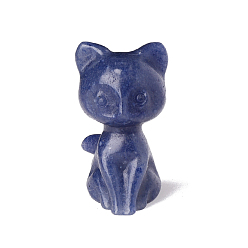 Синий Авантюрин Статуэтка кошки, вырезанная из окрашенного и нагретого натурального синего авантюрина, Камень Рейки для домашнего офиса, рабочего стола, украшение по фэн-шуй, 30x25x50 мм