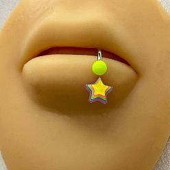 Звезда 316 хирургическая нержавеющая сталь с акриловыми кольцами для губ, цвет нержавеющей стали, желтые, звезда, внутренний диаметр: 10 мм, штифты : 1.2 мм, Руководитель: 4 mm