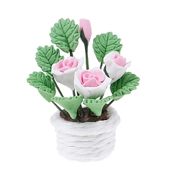 Blanc Ornements de pot de fleur en argile polymère, accessoires de maison de poupée micro paysage, faire semblant de décorations d'accessoires, blanc, 32x28mm