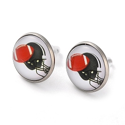 Rugby Женские серьги-гвоздики из стекла и 304 спортивных мячей из нержавеющей стали, цвет нержавеющей стали, регби, 15.5 мм