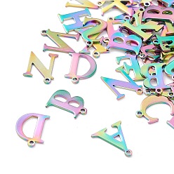 Letter Ионное покрытие (ip) 304 брелоки из нержавеющей стали, лазерная резка, алфавит, Радуга цветов, случайные смешанные буквы, 12~12.5x5~14x0.7~1 мм, отверстие : 1 мм