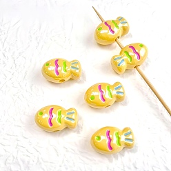 Желтый Непрозрачные акриловые бусины, рыба, желтые, 22x13 мм, отверстие : 3.3 мм