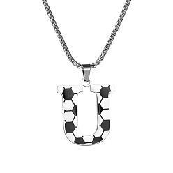 Letter U 201 Кулон-подвеска из нержавеющей стали с инициалом футбольного мяча для мужчин и женщин, цвет нержавеющей стали, белого и черного, Буква U, 23.62 дюйм (60 см), Кулон : 30x25 мм