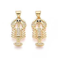 Настоящее золото 16K Латунные микро проложить кубического циркония подвески, Скорпион, реальный 16 k позолоченный, 23.5x11.5x3 мм, отверстие : 3.5 мм