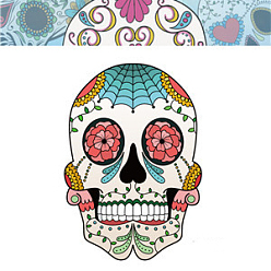 Разноцветный Хэллоуин тема светящиеся боди-арт татуировки наклейки, съемные временные татуировки бумажные наклейки, череп, красочный, 85x60 мм