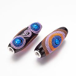 Черный Индонезийские бусины ручной работы, со сплавочными ядрами, рис, платина, чёрные, 47x18 мм, отверстие : 5 мм