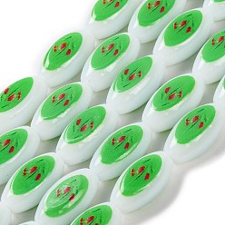 Весенне-зеленый Печать стеклянных овальных бусин для изготовления ожерелья и браслетов, цветок, весенний зеленый, 19x10x8 мм, отверстие : 1.5 мм, около 16 шт / нитка, 12.05'' (30.6 см)