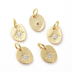 Золотой Латунные микро проложить кубического циркония подвески, для изготовления ювелирных изделий DIY, с прыжковых колец, овальные, прозрачные, золотые, 9.5x8x1.5 мм, отверстие : 3.5 мм