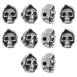 Античное Серебро 10 шт. Хэллоуин 304 бусины из нержавеющей стали, череп головы, античное серебро, 13x10.5x9 мм, отверстие : 2 мм