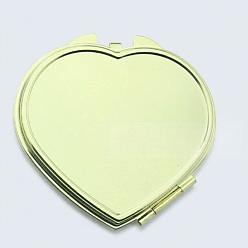 Doré  Miroirs cosmétiques en fer bricolage, cœur, pour résine époxy diy, or, 6.8x7.1x0.85 cm, Trou: 1.6mm, Plateau: 53.5x62.5 mm