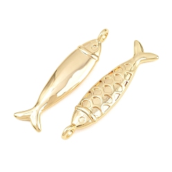 Real 18K Gold Plated Brass Pendants, Cadmium Free & Lead Free, Long-Lasting Plated, Rack Plating, Fish Charms, Real 18K Gold Plated, 48x11x5mm, Hole: 3mm