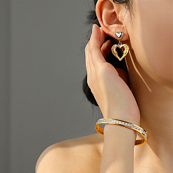 Heart Golden Titanium Steel Ear Dangle Stud Earrings, Heart, 33.6x20.7mm