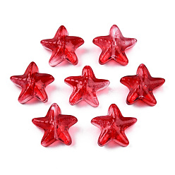 Красный Прозрачные брызги, окрашенные распылением, морская звезда, красные, 14x15x6.5 мм, отверстие : 1 мм